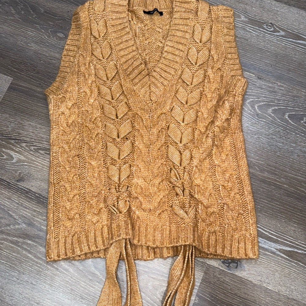 Forever 21 Mustard Cable Knit V-Neck Sweater Vest